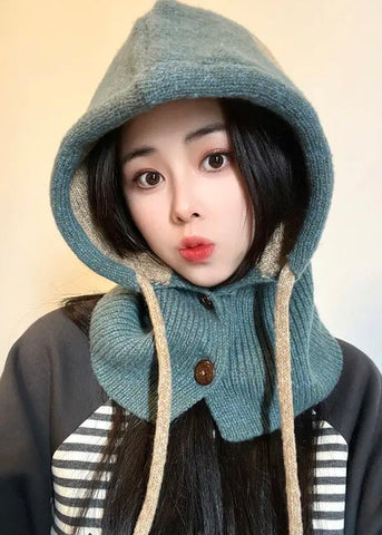 Winter Blau Wärme Strickmütze und Hals Integrierte Winddicht Warm