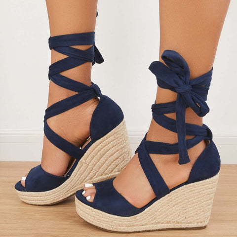 Summer Lace Up Espadrille Heel Platform Wedge Sandals