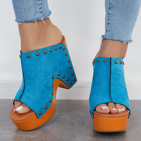 Retro Chunky Platform Heel Mules Slip on Sandals