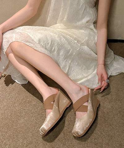 Vintage Khaki Splicing Wedge High Wedge Heels Shoes