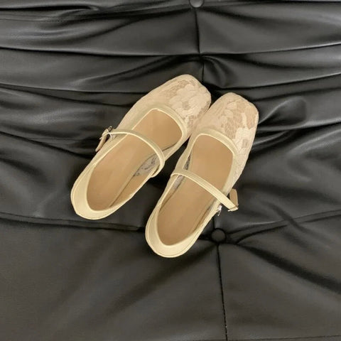 Mary Jane Flats Schuhe Damen Sommerschuhe mit quadratischer Zehenpartie und flachem Netzstoff, Schnallenriemen, Ballettschuhe, bequeme Mokassins