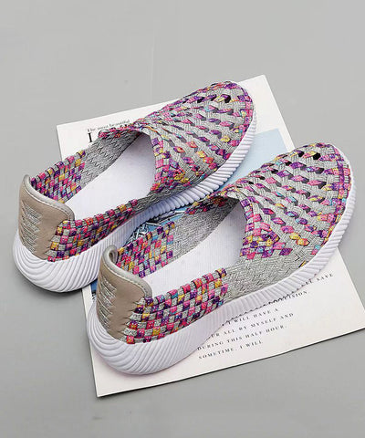 Lila Strickstoff Flache Schuhe Handgefertigt Spleißen Plus Size