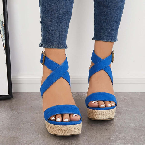 Criss Cross Ankle Strap Espadrille Wedge Platform Sandals