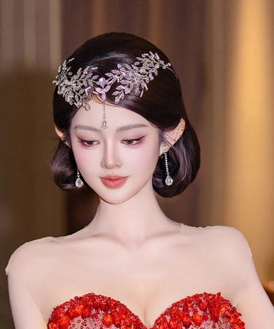 Fine Silk Alloy Zircon Leaf A Pair HairPiece And Drop Earrings Two-Piece Set