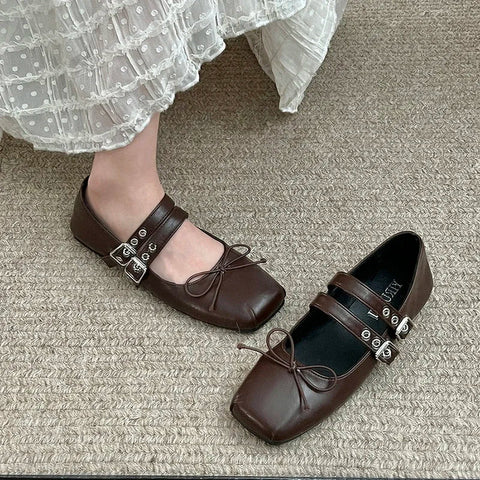 Designer Frühling Damen Mary Jane Schuhe Fashion Square Toe Damen Komfort Weiche Sohle Flats Damen Komfort Ballerinas Schuhe