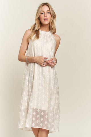 Applique Pearl Detail Grecian Neck Resort Midi Dress