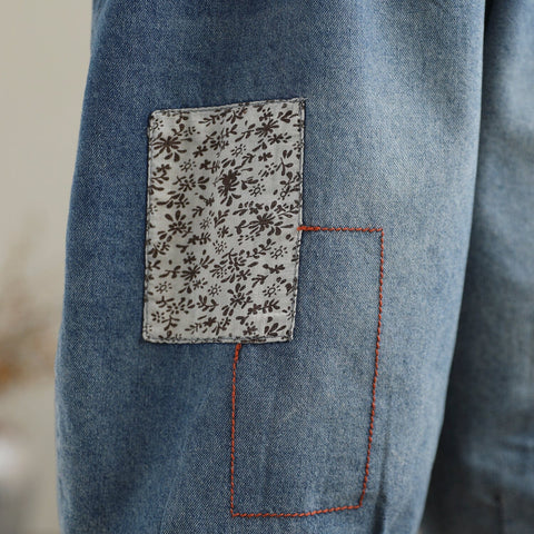 Women Casual Patchwork Loose Cotton Denim Shorts