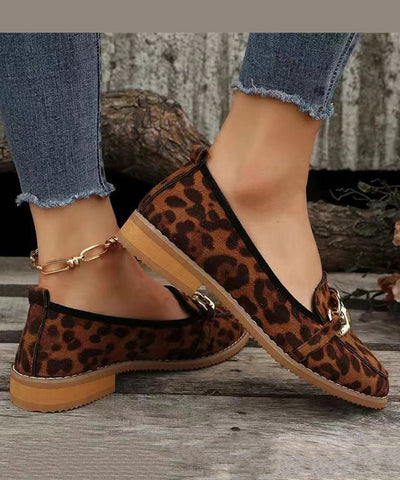Leopard Flats Schuhe Kunstleder Pailletten Kette Verbunden Stilvolle Spleißen