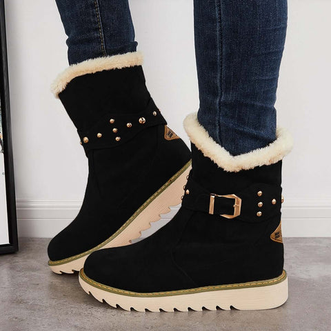 Non Slip Snow Ankle Boots Warm Fur Lined Slip on Booties