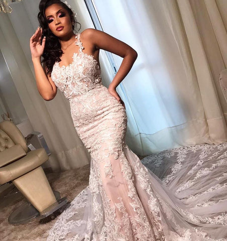 BMbridal Straps Lace Appliques Wedding Dress Mermaid Long Online