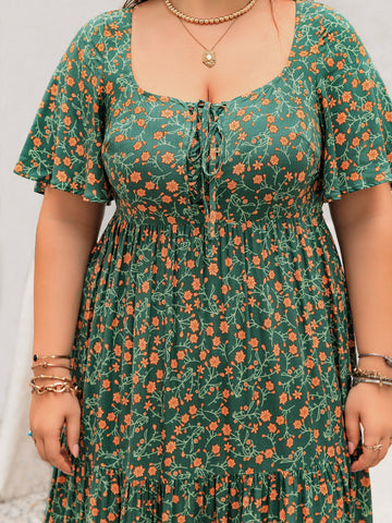 Plus Size Dark Green Floral Summer Maxi Dress