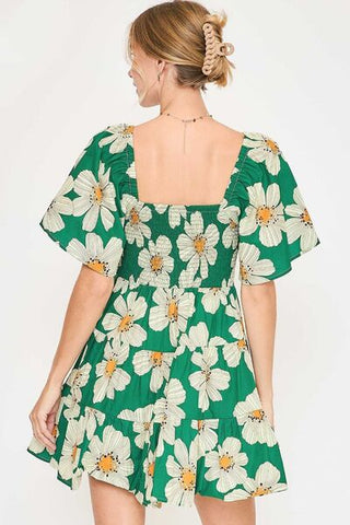 Full Size Daisy Print Mini Summer Dress with Ribbon Details