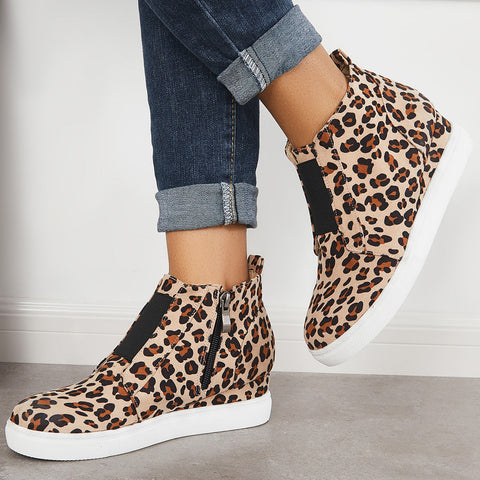 Casual Platform Hidden Wedge Sneakers High Top Ankle Booties