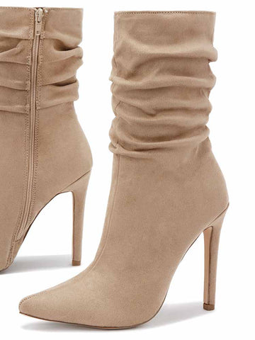 Ruched Stiletto Heeled Side Zipper Boots
