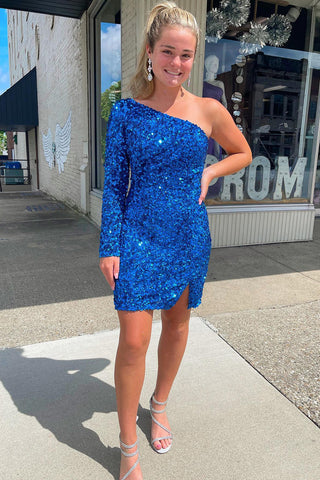 Bodycon Royal Blue Sequins Homecoming Dress with Sleeves
