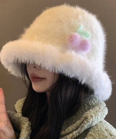 Herbst/Winter, japanischer Stil, warmweiß, flauschiger Pelz, flauschiger Eimerhut