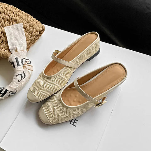 Designer Summer Women Weave Mules Slippers Fashion Shallow Slip On Ladies Outdoor Slides Female Flats Shoes