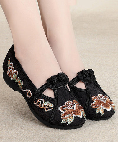 Rote flache Schuhe Baumwollstoff Boho Stickerei Spleißen