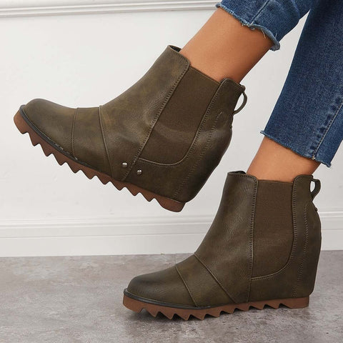 Non-Slip Hidden Wedge Chelsea Boots Pull on Ankle Booties