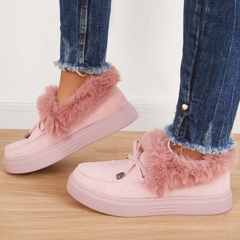 Suede Warm Flat Slip on Snow Boots Faux Fur Lined Loafer Shoes