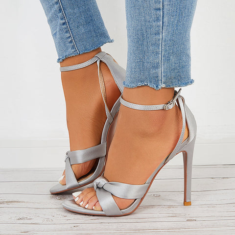 Cross Knot Stilettos Open Toe High Heels Ankle Strap Sandals