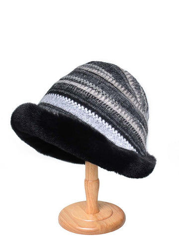 Women Winter Knitted Wool Liner Hat-Khaki-Orange