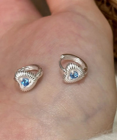 Fine Sea Blue Copper Crystal Love Hoop Earrings