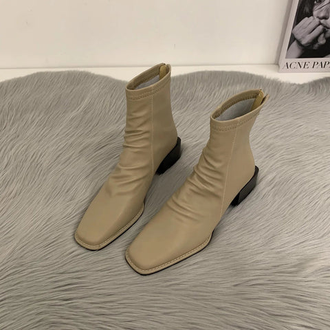 - High heel boots Women's shoes Martinin boots 2024new winter boots square ankle boots mid-leg Chelsea ankle boots