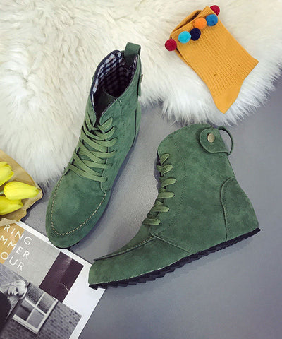 0508Elegant Rose Lace Up Splicing Flat Boots Suede