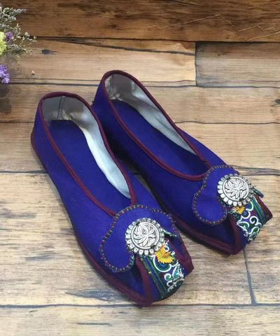 Flache Schuhe im chinesischen Stil mit grüner Stickerei für Damen