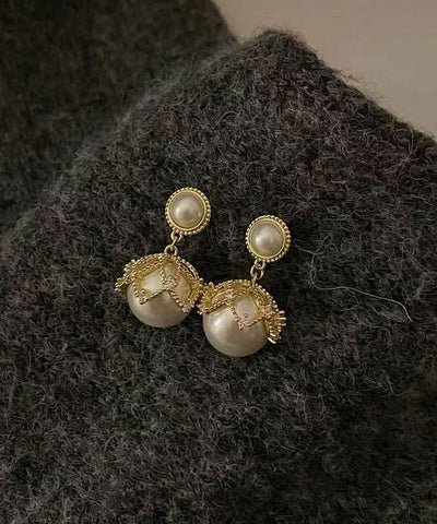 Fashion Amber Copper Overgild Zircon Pearl Drop Earrings