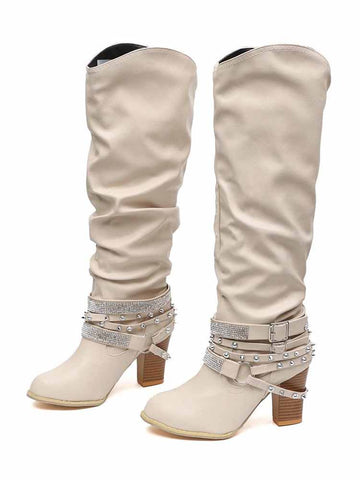 Rhinestone Buckle Boots