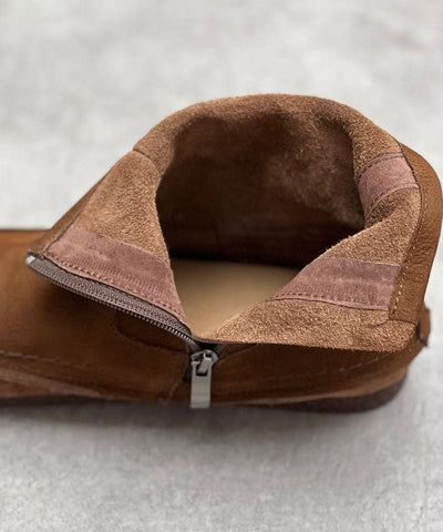Coffee Cowhide Leather Boots Zippered Vintage Ankle Boots