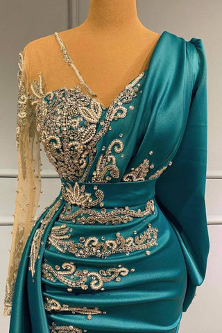 Amazing Mermaid Evening Dress With Lace Appliques Ball Dresses Long Sleeve