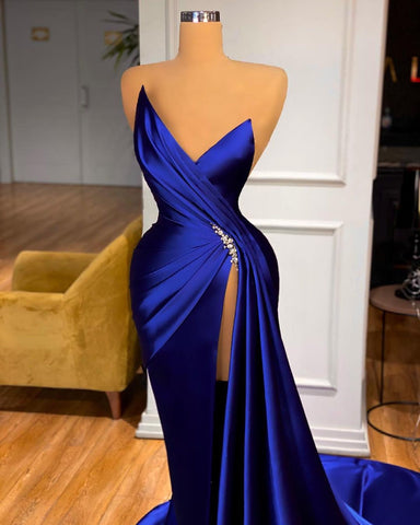 Amazing Royal Blue Prom Dress Mermaid Long Ball Dresses With Split Sweetheart