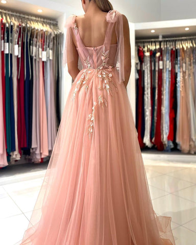 Amazing Straps Tulle Evening Dress Long With Split Sweetheart