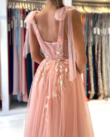 Amazing Straps Tulle Evening Dress Long With Split Sweetheart
