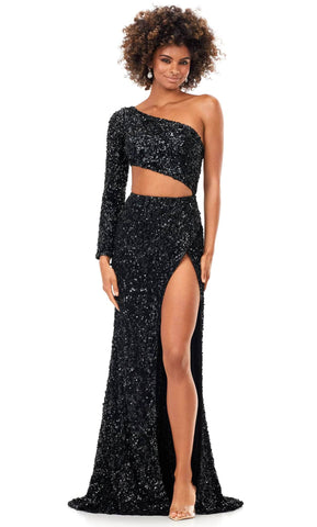 Abendkleid mit einem Ärmel und Pailletten