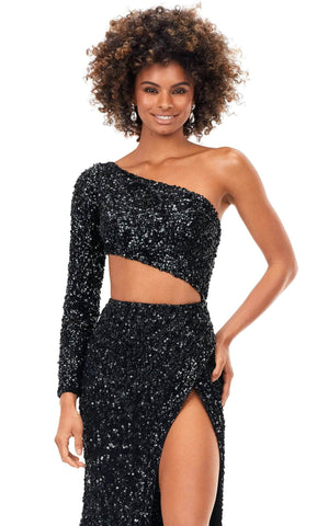Abendkleid mit einem Ärmel und Pailletten