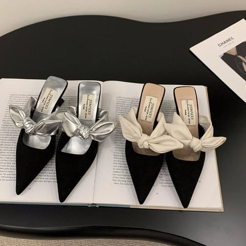 Sommer Street Style Bowknot Hausschuhe Frau Mode Spitzschuh Maultiere Schuhe Sexy Party Prom Zapatos De Mujer