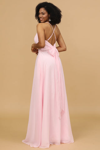 Spaghettiträger Chiffon Rosa Brautjungfernkleid