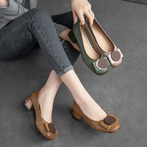 Spring Summer Retro Leather Wedge Casual Shoes