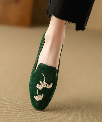 Rosa Stickerei Wildleder Flache Schuhe Für Frauen Retro