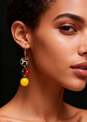Italian Multicolour Gem Stone Beeswax Drop Earrings