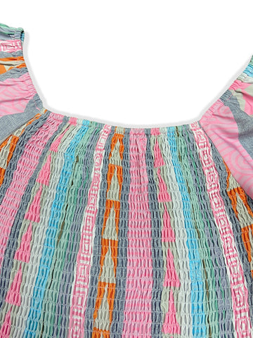 Gestreiftes Kleid mit langen Ärmeln und Rüschen