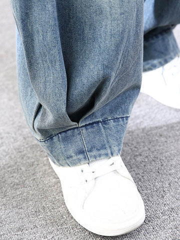 Leisure Solid Denim Puff Pants Bottoms