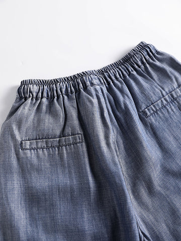 Women Summer Retro Solid Loose Wide-leg Pants