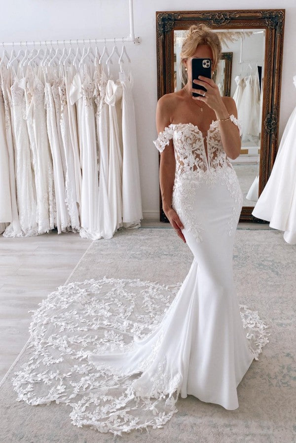 Bmbridal Amazing Lace Wedding Dress Mermaid Off-the-Shoulder