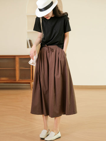 Women Summer Solid Pleat Pocket Loose Wide-leg Pants