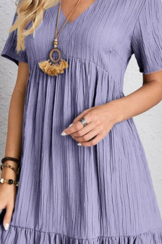 Full Size V-Neck Short Sleeve Beach Dress